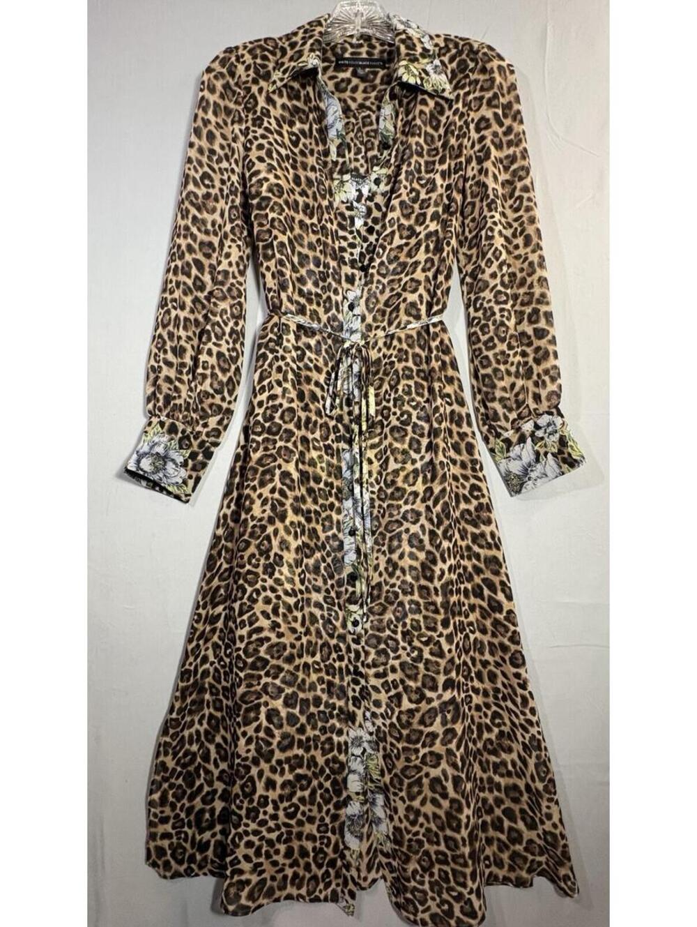 WHBM Leopard Floral Belted Maxi Shirt Dress & Slip Dress Set Sz 2 Mob Wife/Glam - Picture 4 of 9